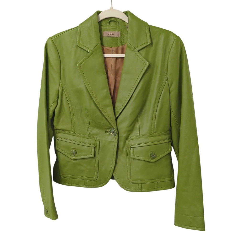 Vintage Green Leather Blazer Jacket size Small